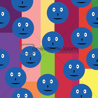 Seamless pattern with blue smileys over retro background 