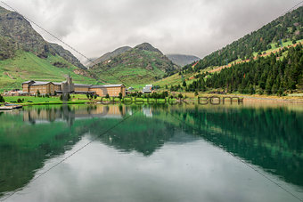 Nuria Sanctuary and reflection in the catalan pyrenees.Spain