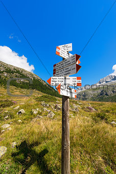 Directional Trail Signs in Mountain - Italian Alps