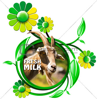 Fresh Milk - Symbol with Goat and Flowers