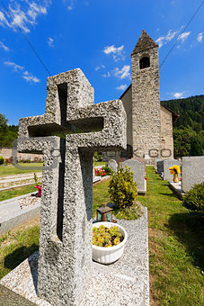 Granite Cross in an Italian Mountain Cemetery