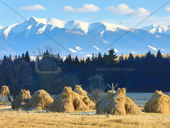 haystack's on Tatra mountains background