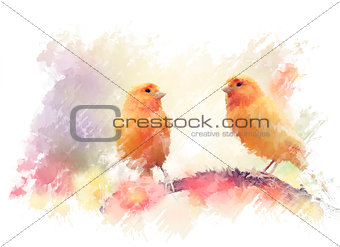 Yellow Birds Watercolor