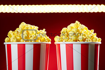 Bowls Filled With Popcorn For Movie Night Red Background