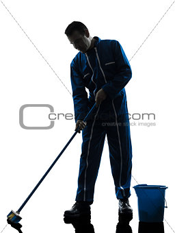 man janitor cleaner cleaning silhouette