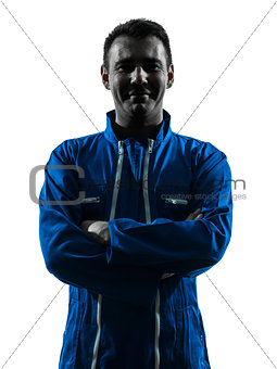 man construction worker smiling friendly silhouette portrait