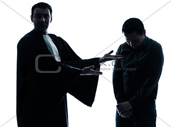 lawyer man and his client pleading silhouette