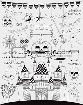 Vector Black Hand Sketched Doodle Halloween Icons
