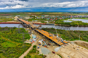 Bridge construction site. Tyumen. Russia