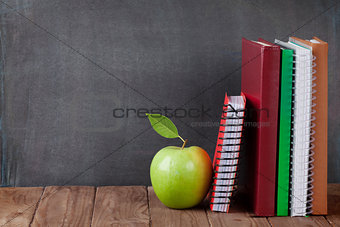 School and office supplies on classroom table