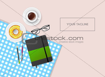 Scene with notebook and coffee