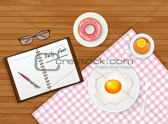 Tasty breakfast with tea and egg
