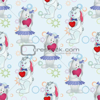 Seamless pattern, Bunnies with Valentine hearts