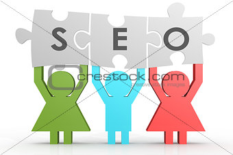 SEO - Search Engine Optimization puzzle in a line