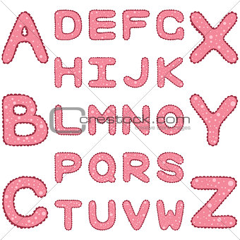 Romantic alphabet in girlish style with ruches and spots