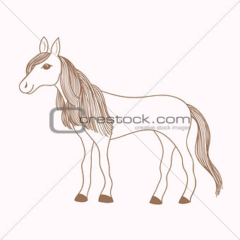 Cute hand drawn horse, drawing of mare