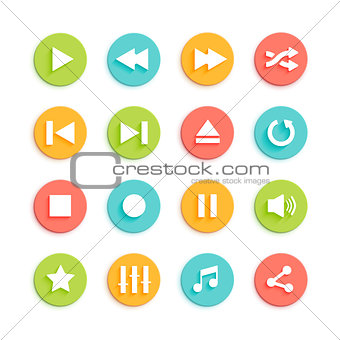 Media Player Material Design Vector Icons Set