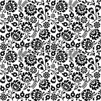 Seamless Polish folk art black floral pattern - wzory lowickie, wycinanki