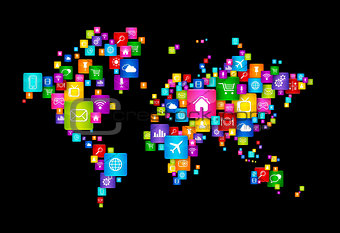 World Map made of Flying Desktop Icons