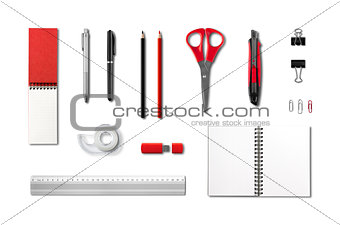 Stationery, office supplies mockup template, white background
