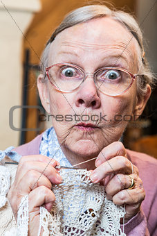 Funny Elderly Woman with Crochet