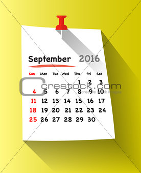 Flat design calendar for september 2016