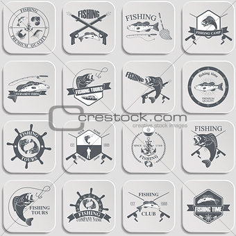 Set of vintage fishing labels, badges and design elements