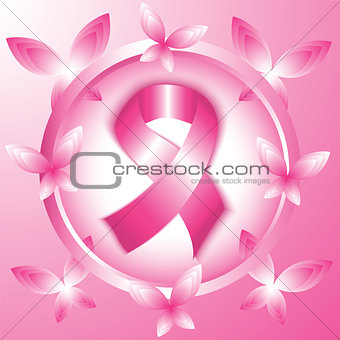 Breast cancer awareness pink ribbon in the circle. 