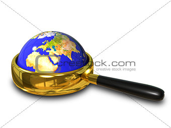 Globe in the magnifying glass