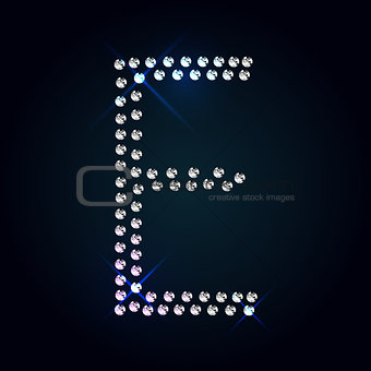 Gems E letter. Shiny diamond font.
