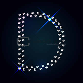 Gems D letter. Shiny diamond font.