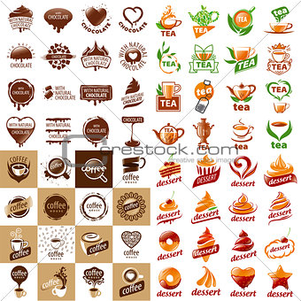 large set of vector logos hot drinks and desserts