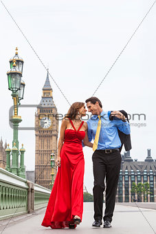 Romantic Couple on Westminster Bridge by Big Ben, London, Englan