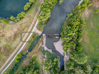 river diversion dam - aerial view