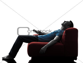 man sofa couch remote control sleeping watching tv