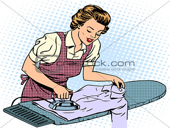 Woman housewife wife stroking his shirt iron homework