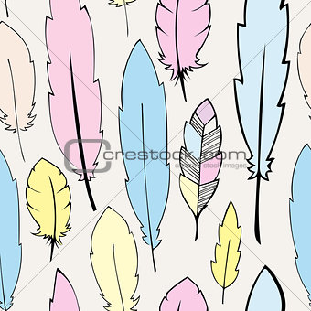 Seamless  pastel bohemian feathers illustration