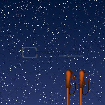 Winter background with old ski poles