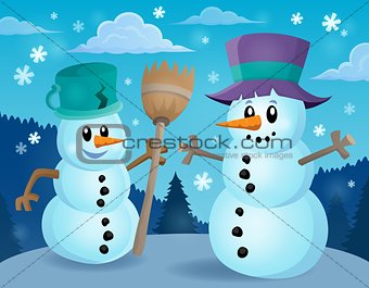 Winter snowmen thematics image 1
