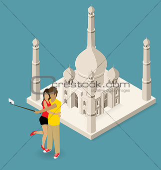 Couple Making Selfie Near The Taj Mahal
