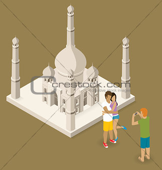 Couple Making Selfie Near The Taj Mahal