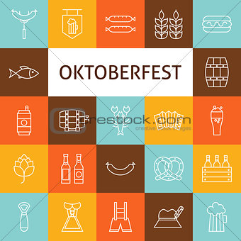 Vector Line Art Modern Oktoberfest Beer Holiday Icons Set