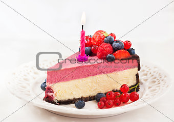 Portion of delicious raspberry cheesecake