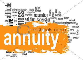 Annuity word cloud with orange banner