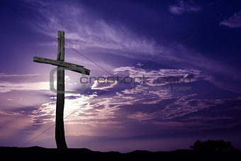 Silhouette of Old WoodenCross at Sunrise