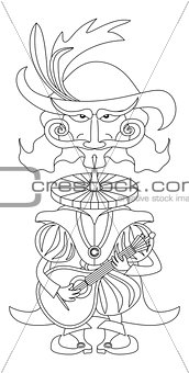 Noble cavalier with mandolin, outline