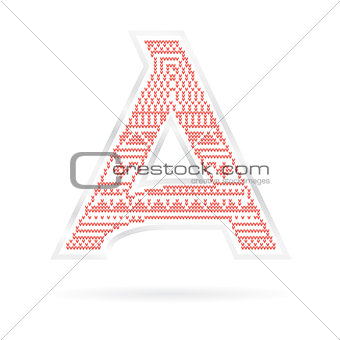 Label with Red knitted Letter A