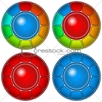 Glass buttons with frames, set