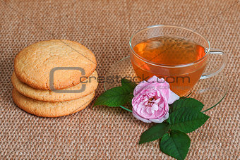 tea, biscuit and tea rose