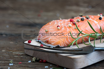 Raw Salmon Fish Fillet with Fresh Herbs